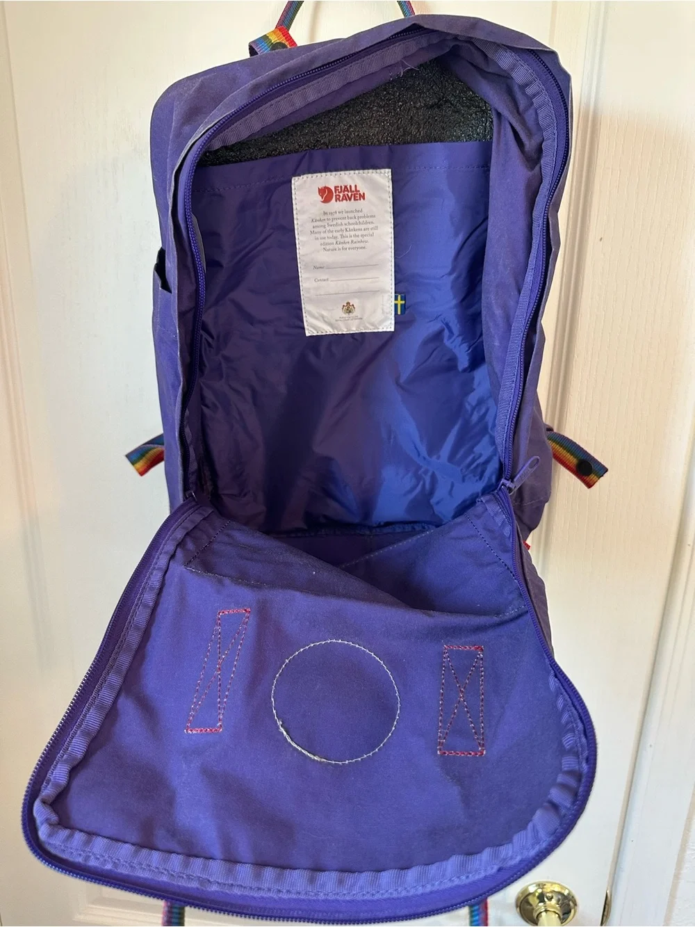 Fjallraven Kånken Backpack in Purple with Rainbow Straps